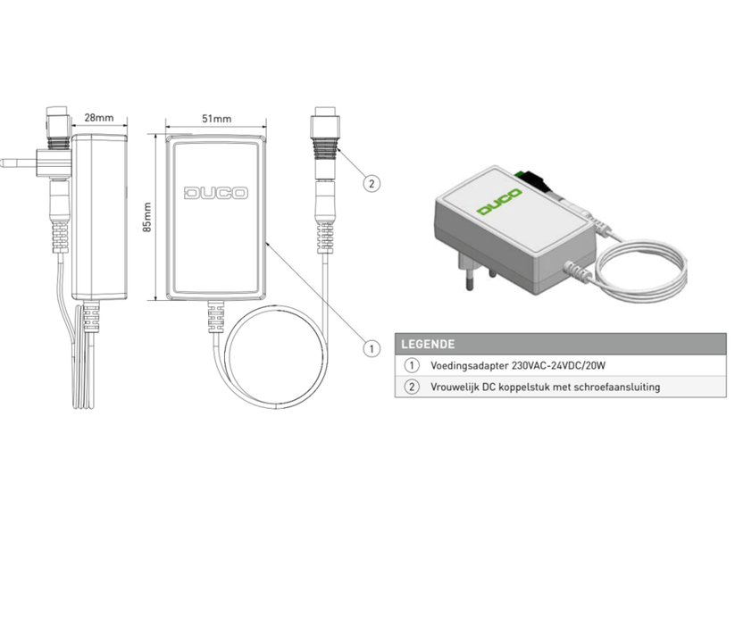 Duco Transformateur 230VAC-24VDC/20W + boîtier